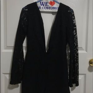 Black Deep Plunge V neck Romper